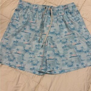 Men’s XL Sonoma Blue and pink palm tree Swim Trunks with Quick-Dry Fabric